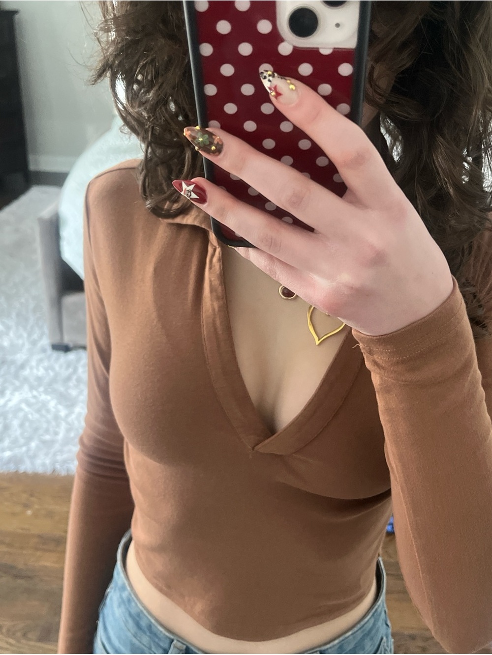 Abound Long Sleeve Polo Top in Rust Brown